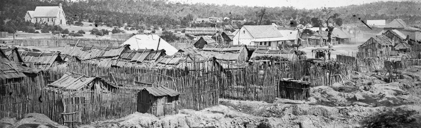 Looking from Chinatown to St. Saviours Church, Tambaroora, ON 4 Box 12 No 80015 Digital order no: a2822976 State Library of NSW